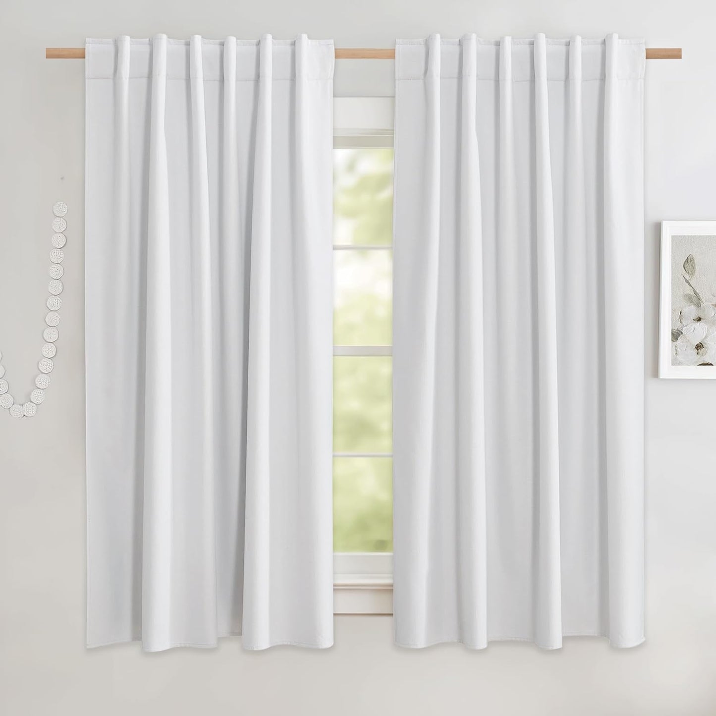 NICETOWN 100% Blackout Linen Curtains for Living Room with Thermal Insulated White Liner, Ivory, 52" Wide, 2 Panels, 84" Long Drapes, Back Tab Retro Linen Curtains Vertical Drapes Privacy for Bedroom  NICETOWN White W52 X L63 
