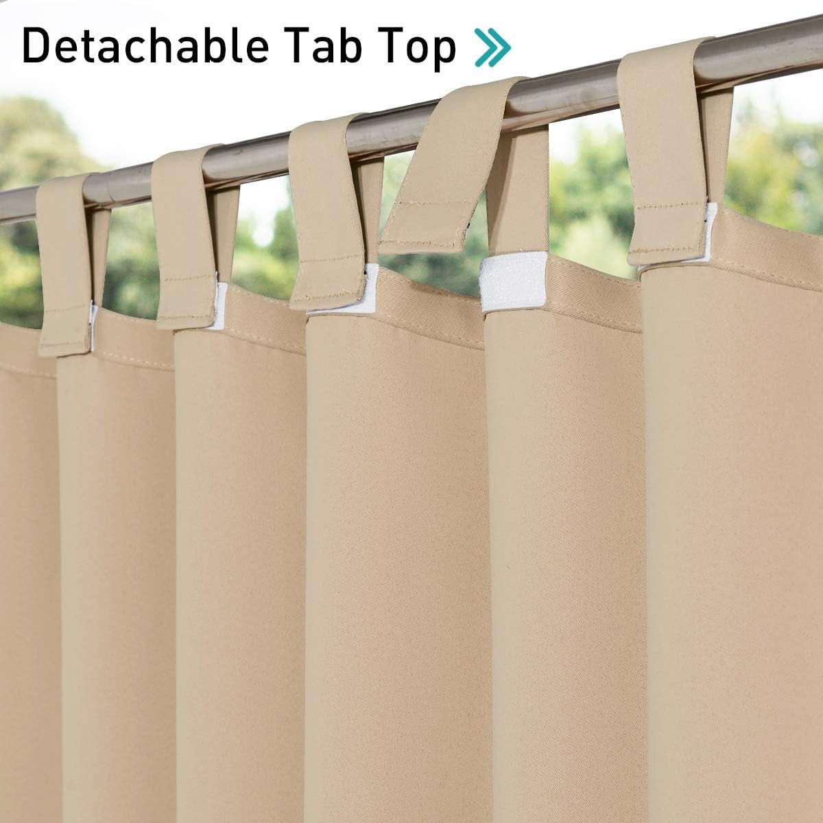 NICETOWN 2 Panels Outdoor Patio Curtainss Waterproof Room Darkening Drapes, Detachable Sticky Tab Top Thermal Insulated Privacy Outdoor Dividers for Porch/Doorway, Biscotti Beige, W52 X L84  NICETOWN   