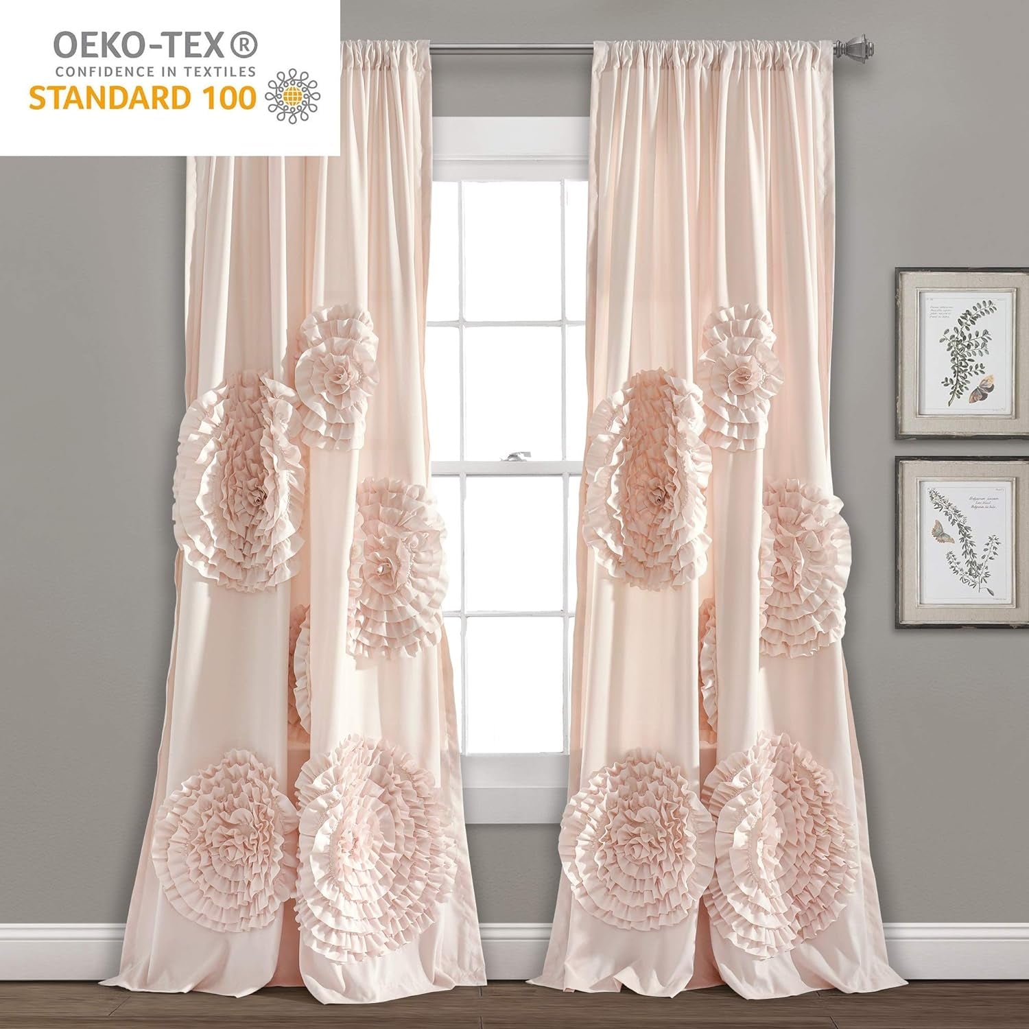 Lush Decor Serena Window Curtain Panel, Single Panel, 54" W X 84" L, Blush - Ruched Ruffled Flower Design - Ruffle Curtains for Bedroom, Living & Dining Room - Vintage Glam & Farmhouse Home Decor  Triangle Home Fashions   