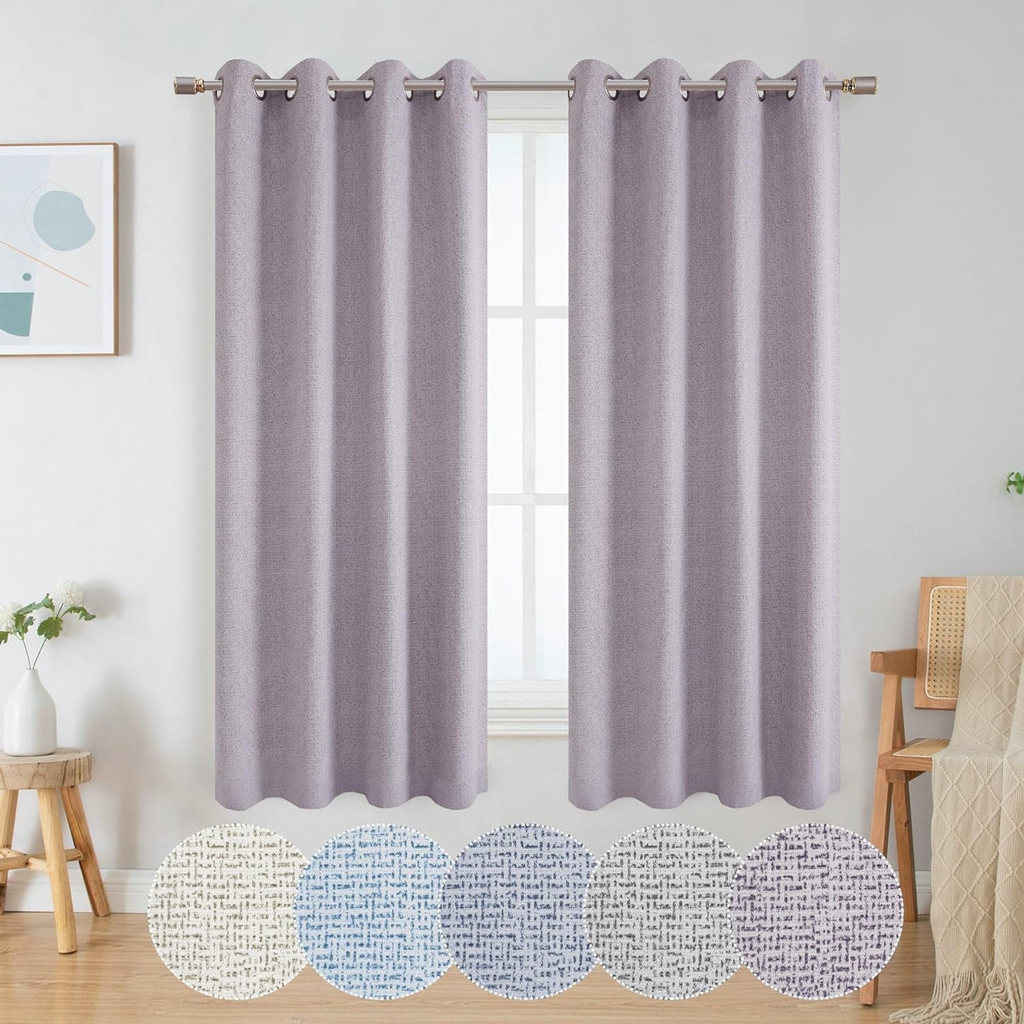 OWENIE Luke Black Out Curtains 63 Inch Long 2 Panels for Bedroom, Geometric Printed Completely Blackout Room Darkening Curtains, Grommet Thermal Insulated Living Room Curtain, 2 PCS, Each 42Wx63L Inch  OWENIE Purple 42"W X 63"L | 2 Pcs 