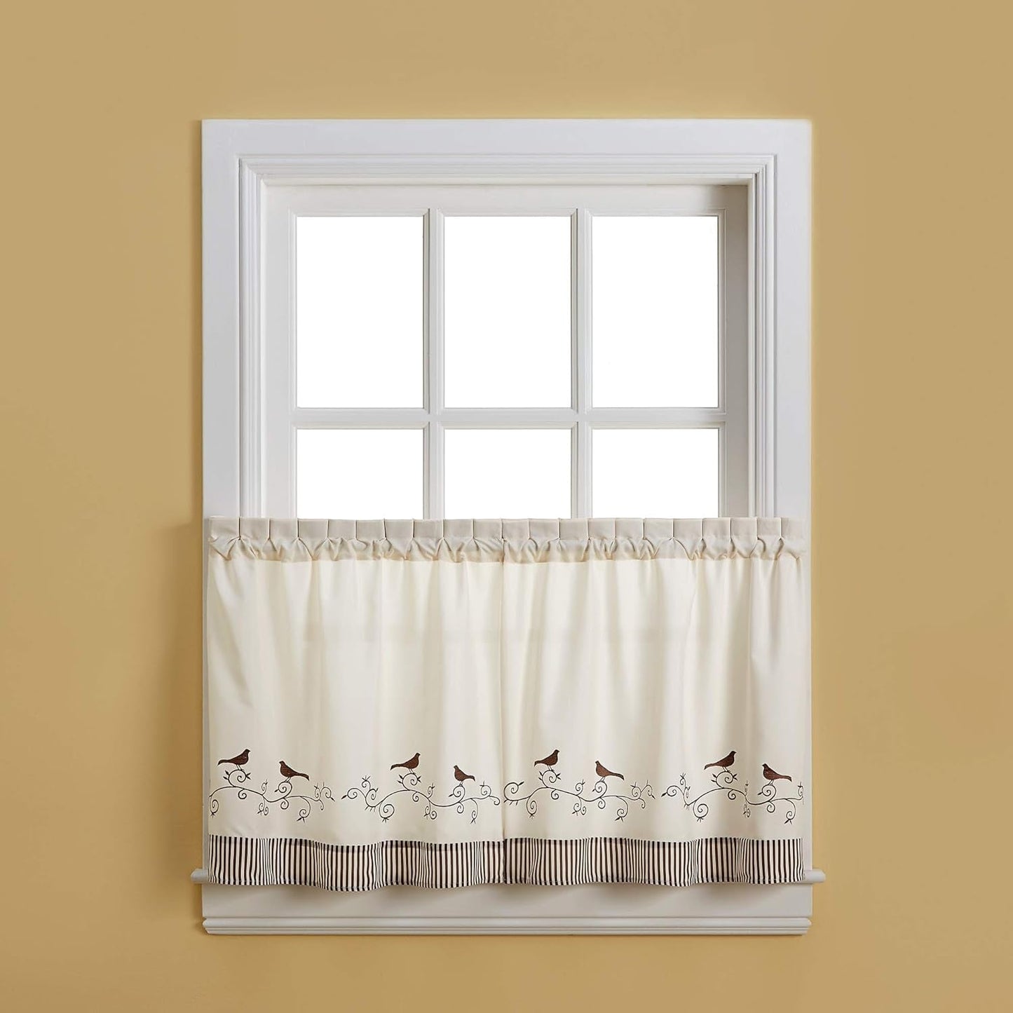 CHF Birds Kitchen Curtain, 58" W X L, 30 in Swag Pair, Chocolate