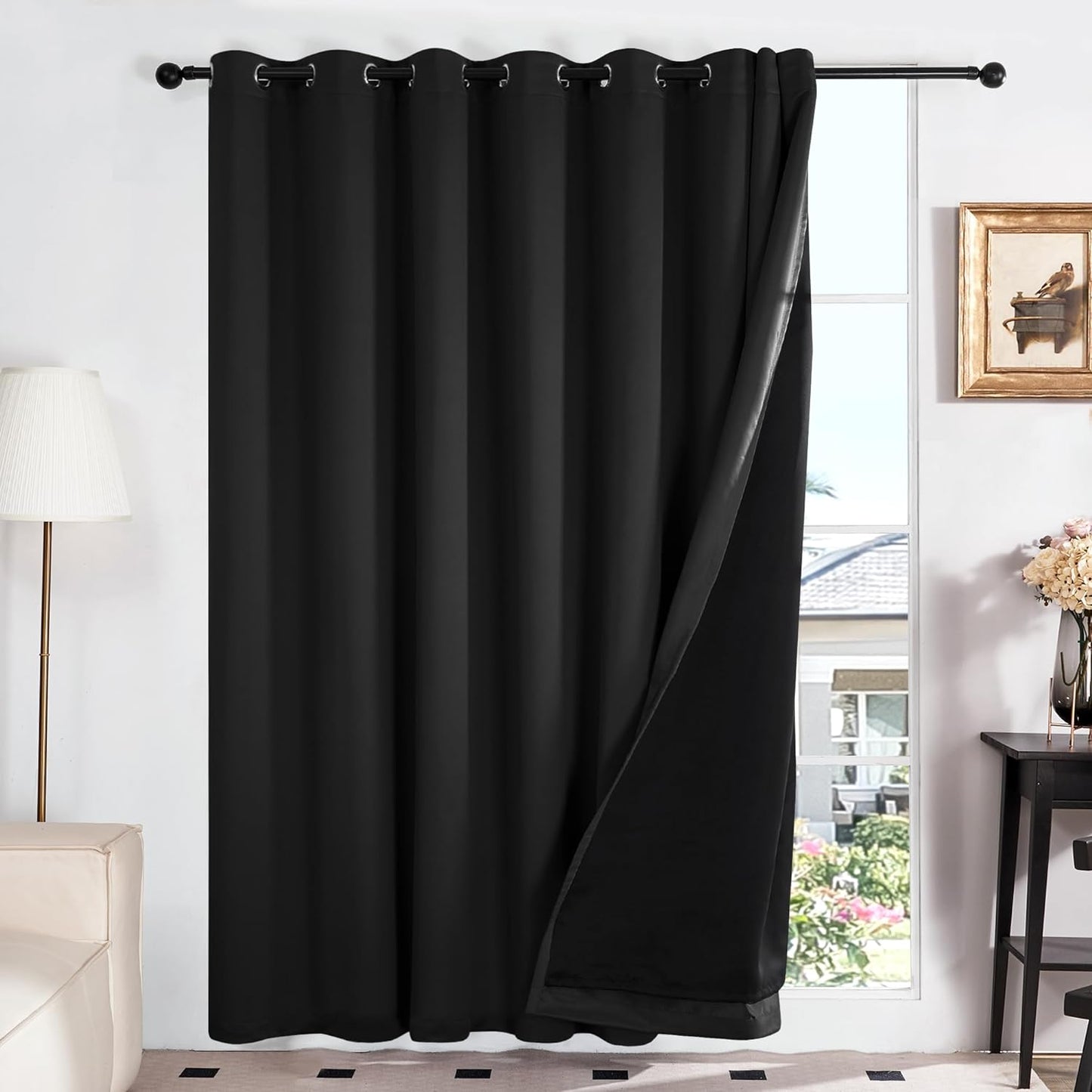 Deconovo 100% White Blackout Curtains, Double Layer Sliding Door Curtain for Living Room, Extra Wide Room Divder Curtains for Patio Door (100W X 84L Inches, Pure White, 1 Panel)  DECONOVO Black 100W X 95L Inch 