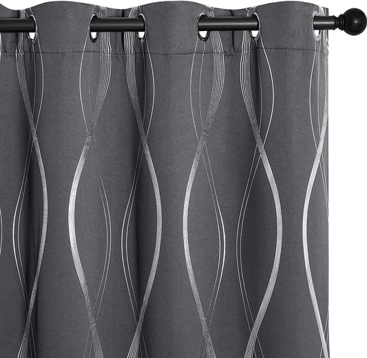 NICETOWN Grey Blackout Curtains 84 Inch Length 2 Panels Set for Bedroom/Living Room, Noise Reducing Thermal Insulated Wave Line Foil Print Drapes for Patio Sliding Glass Door (52 X 84, Gray)  NICETOWN Grey 42"W X 40"L 