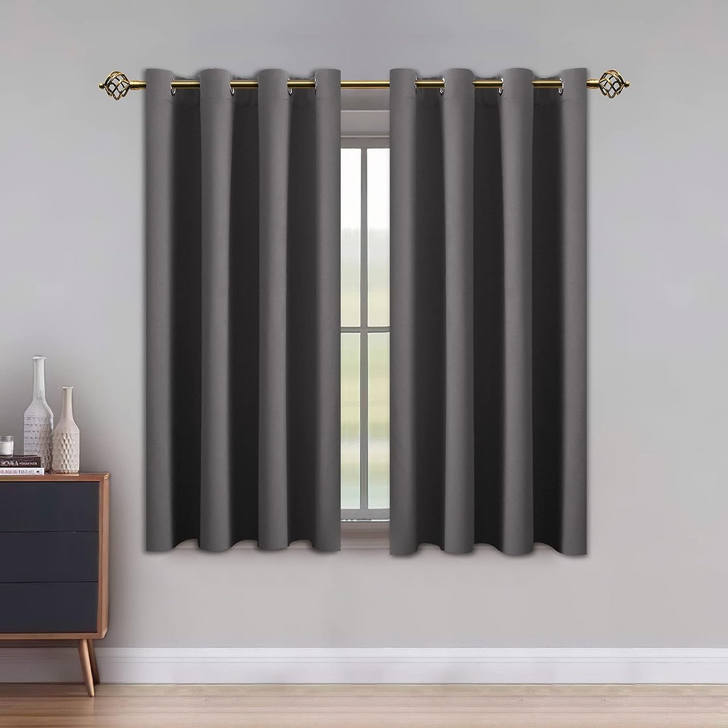 LUSHLEAF Blackout Curtains for Bedroom, Solid Thermal Insulated with Grommet Noise Reduction Window Drapes, Room Darkening Curtains for Living Room, 2 Panels, 52 X 63 Inch Grey  SHEEROOM Grey 52 X 54 Inch 