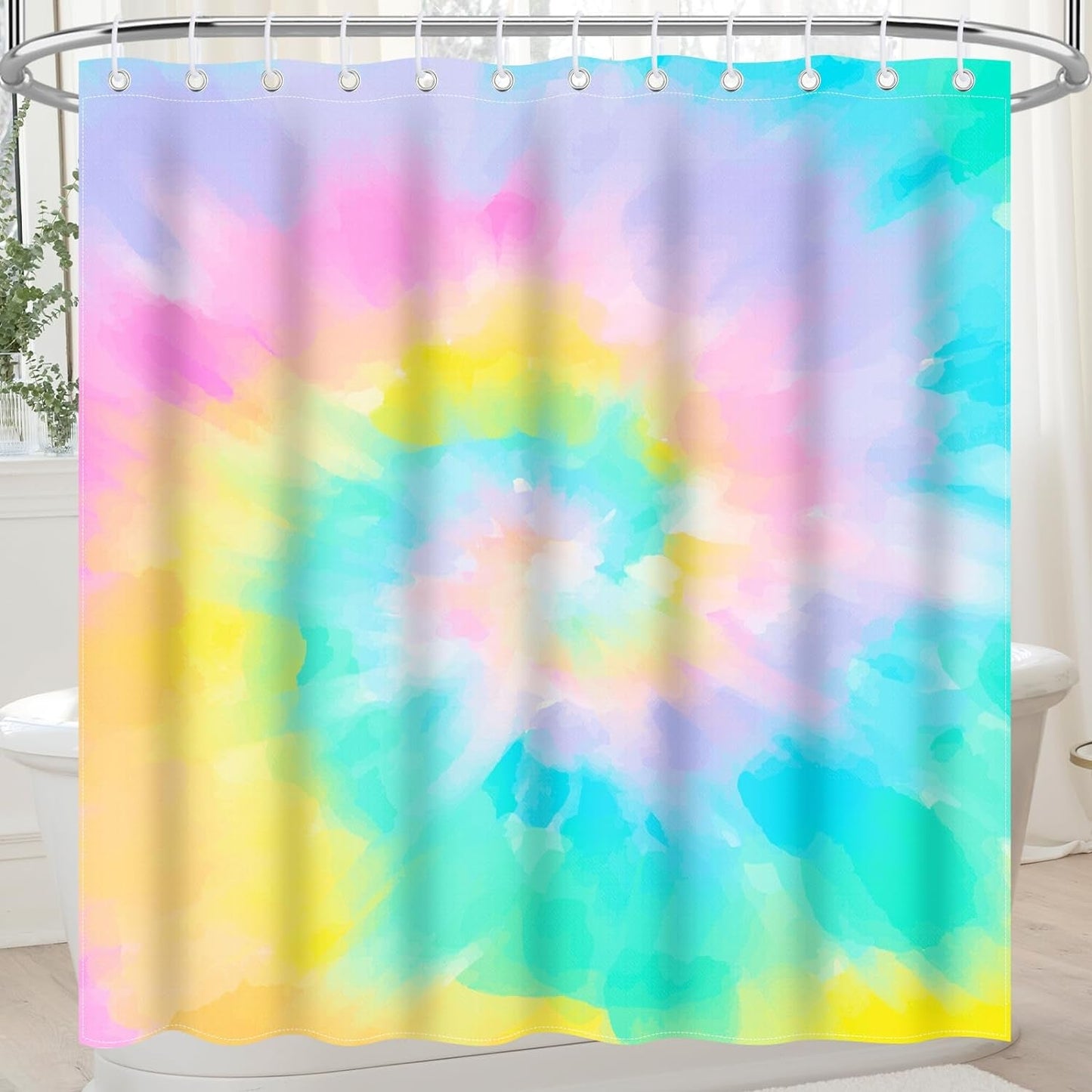 Nidoul Pink Shower Curtain for Bathroom Cute Wavy Swirl 70S Abstract Retro Vintage Preppy Aesthetic Fabric Waterproof Bathroom Shower Curtains Set with Hooks 72X72 Inch