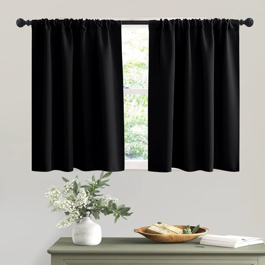 RYB HOME Black Curtains Blackout - Bathroom Small Window Curtains Thermal Insulated Privacy Drapes for Kids Bedroom Living Room Kitchen Basement, Width 42 by Length 36, 1 Pair  RYB HOME   
