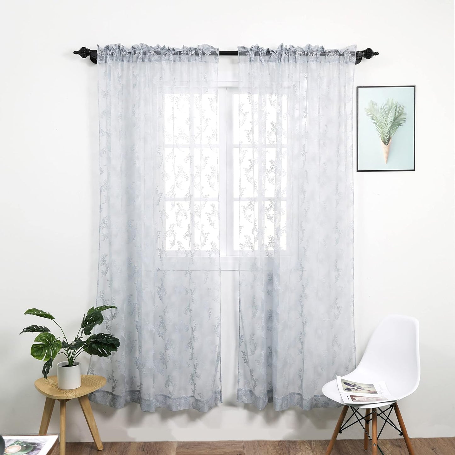 Rloncomix White Sheer Curtains Decorative Leaves Knitted Textured Rod Pocket Semi Light Filtering Airy Window Drapes for Bedroom Kitchen, 52 X 63 Inch, 2 Panels  BAIHT HOME Grey 52"W X 72"L | 2 Pcs 
