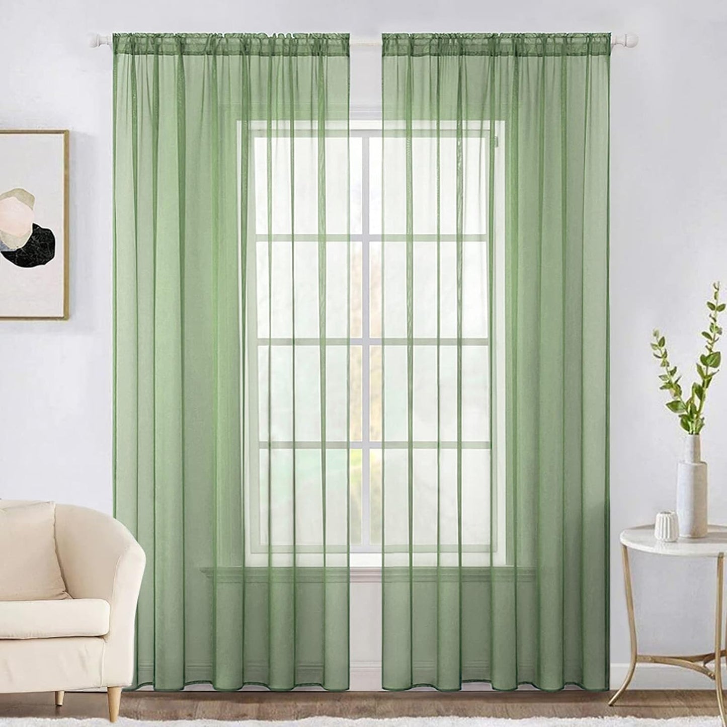 MIULEE White Sheer Curtains 96 Inches Long Window Curtains 2 Panels Solid Color Elegant Window Voile Panels/Drapes/Treatment for Bedroom Living Room (54 X 96 Inches White)  MIULEE Sage 54''W X 84''L 