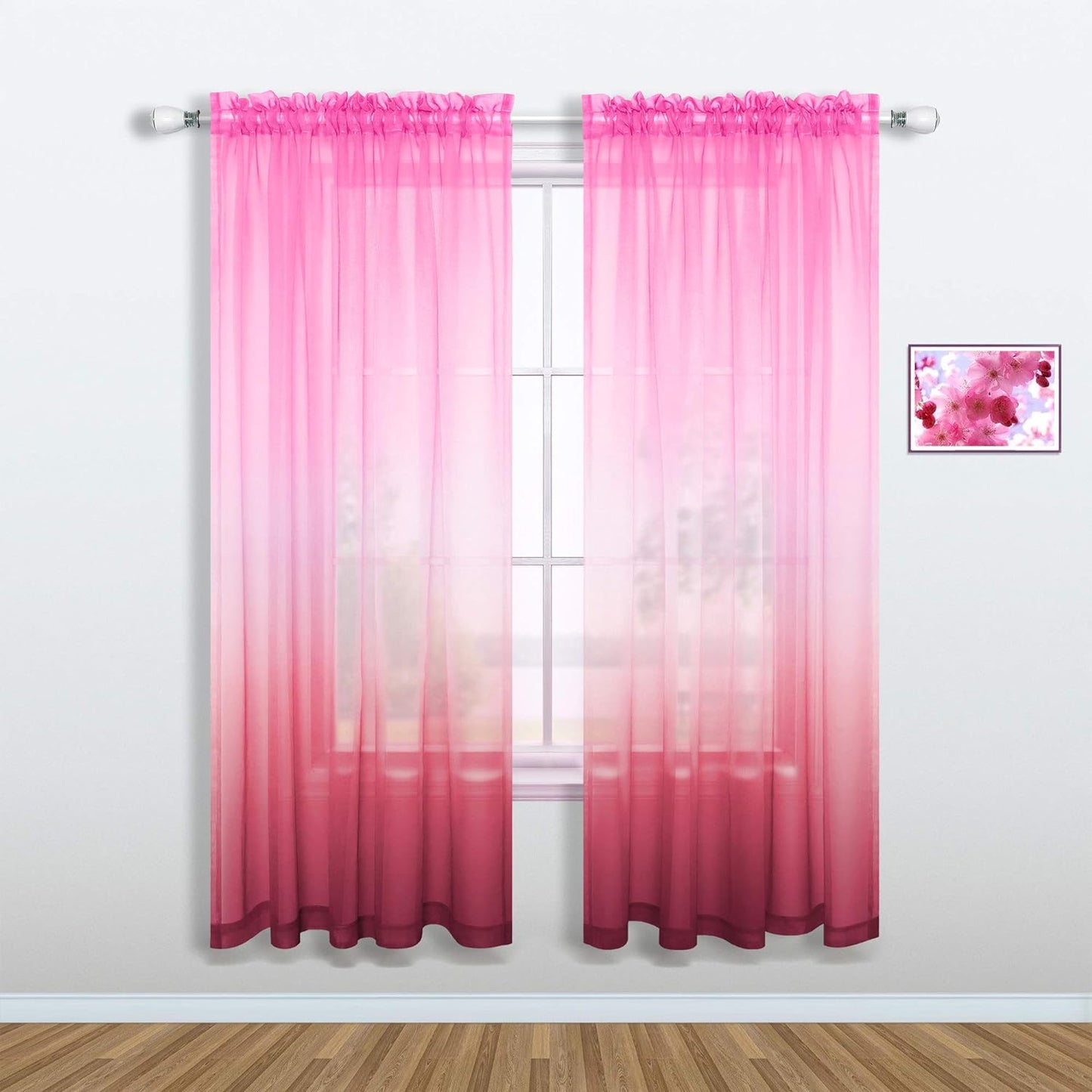 Pink and Purple Curtains for Girls Bedroom Decor Set 1 Single Panel Pocket Window Voile Pastel Sheer Ombre Rainbow Curtain for Kid Room Decoration Teen Princess 63 Inch Length Gradient Lilac Lavender  MRS.NATURALL TEXTILE Pink And Wildberry 52X63 