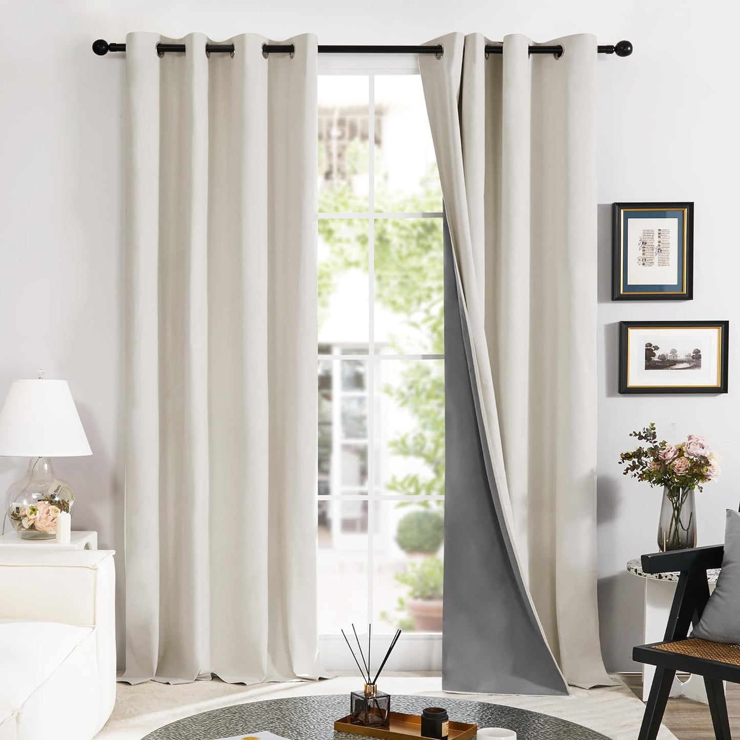 Deconovo Linen Blackout Curtains 84 Inch Length Set of 2, Thermal Curtain Drapes with Grey Coating, Total Light Blocking Waterproof Curtains for Indoor/Outdoor (Light Grey, 52W X 84L Inch)  Deconovo Cream 52X108 Inches 