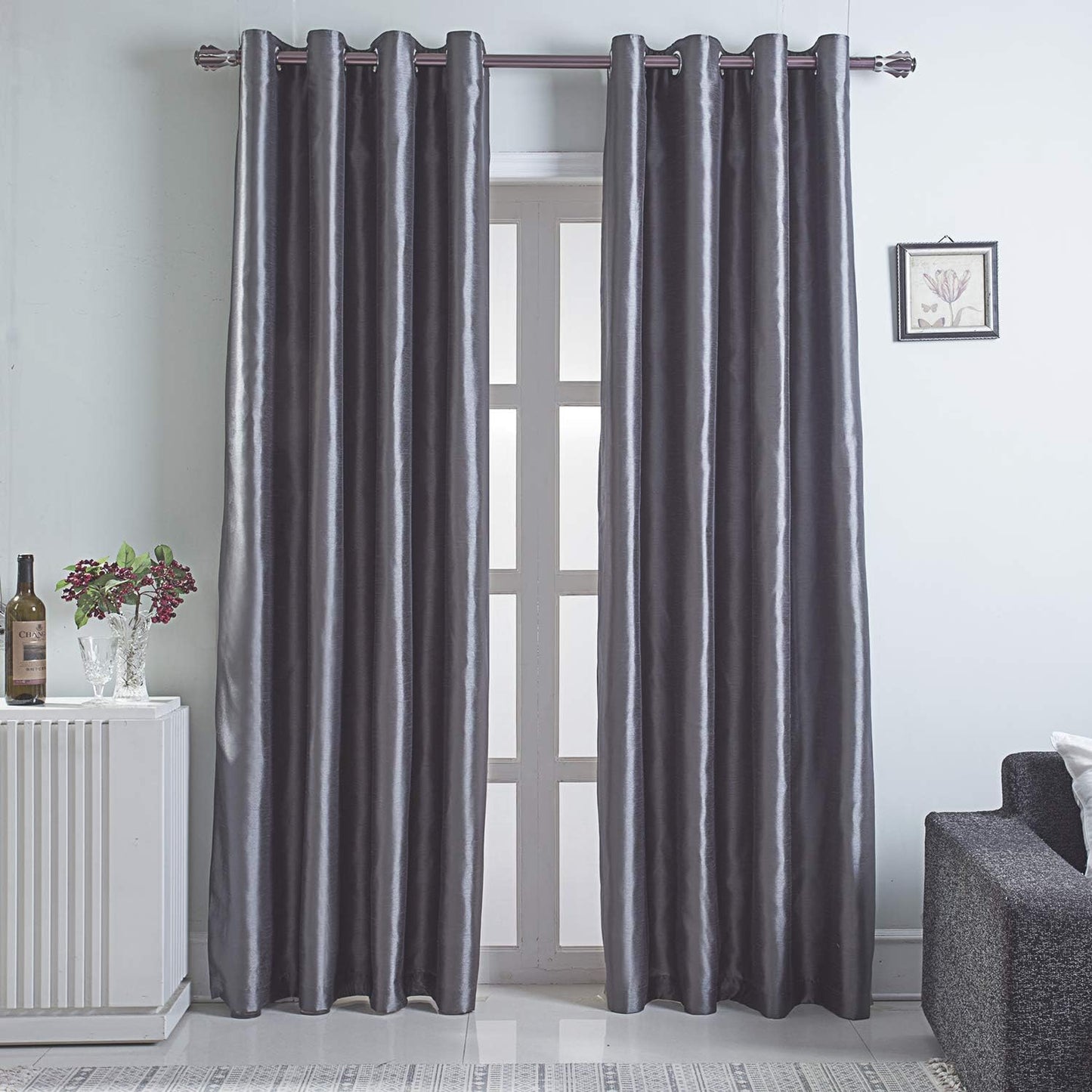 GYROHOME Faux Silk Room-Darkening Blackout Curtains (Beige Liner) Solid Window Treatment Drapes for Bedroom Living Room, Thermal Insulated Grommet Top (2Panels, 52X108Inch,Sliver Gray)  GYROHOME Grey 52Wx120Lx2 