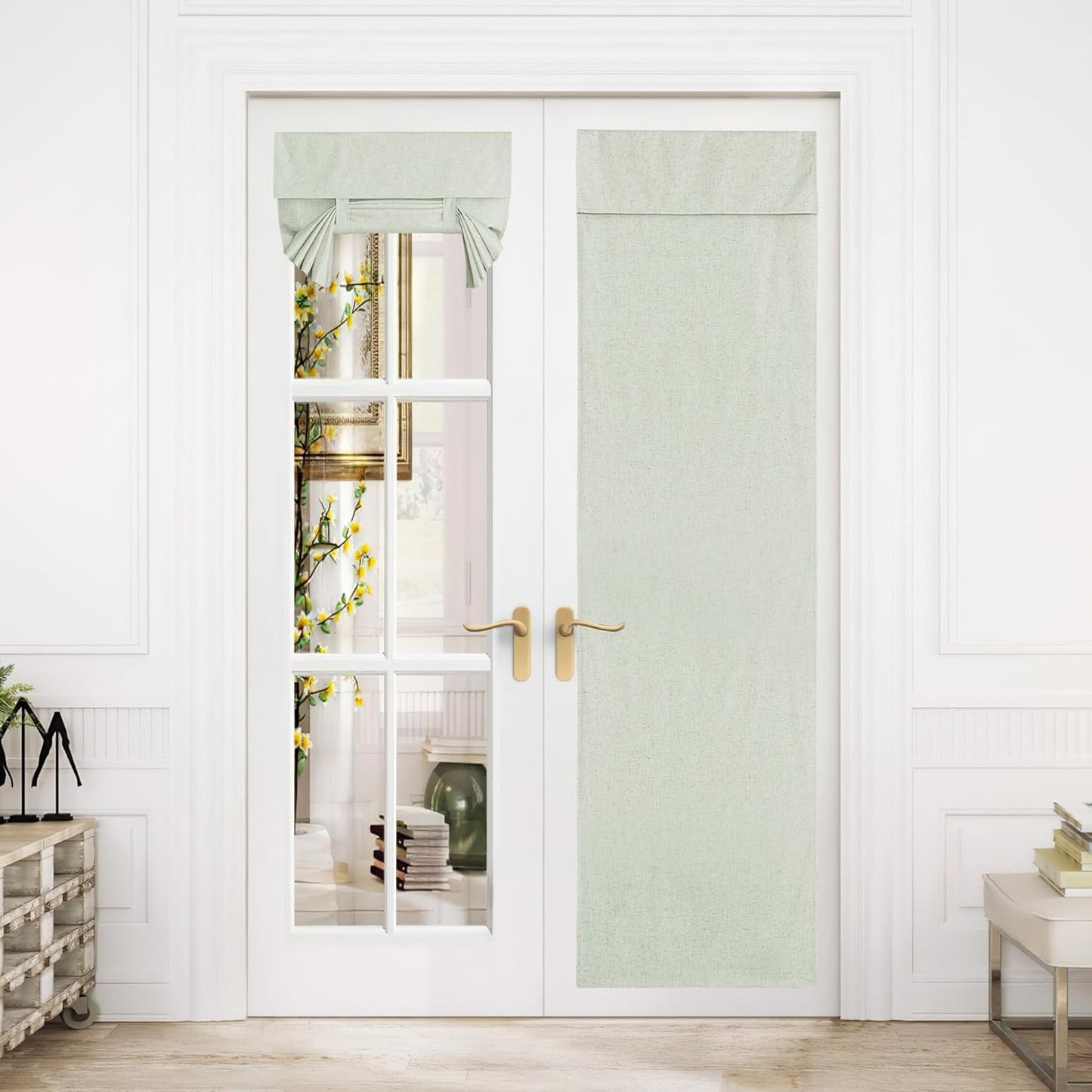 NICETOWN Linen Door Curtain for Door Window, Farmhouse French Door Curtain Shade for Kitchen Bathroom Energy Saving 100% Blackout Tie up Shade for Patio Sliding Glass, 1 Panel, Natural, 26" W X 72" L  NICETOWN Sage Green W26 X L80 