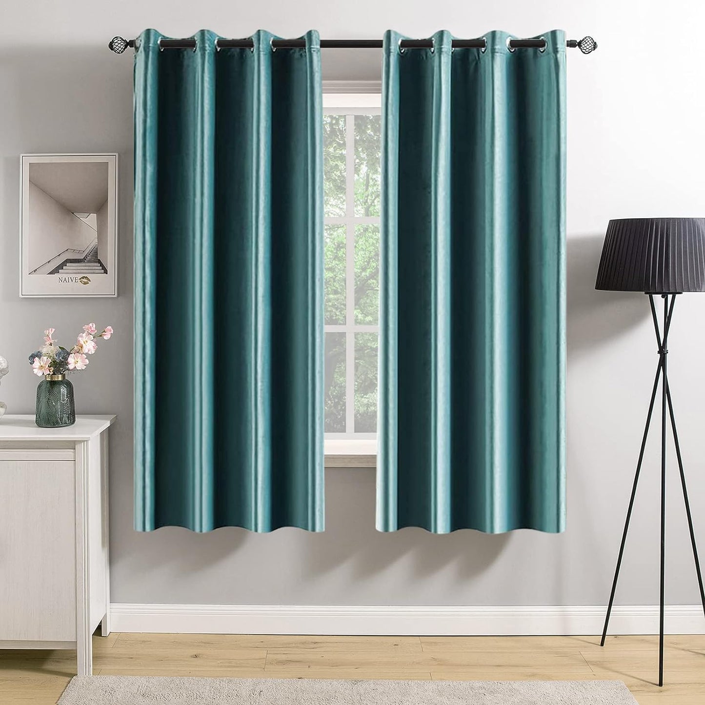 MIULEE Velvet Curtains Olive Green Elegant Grommet Curtains Thermal Insulated Soundproof Room Darkening Curtains/Drapes for Classical Living Room Bedroom Decor 52 X 84 Inch Set of 2  MIULEE Teal W52 X L63 