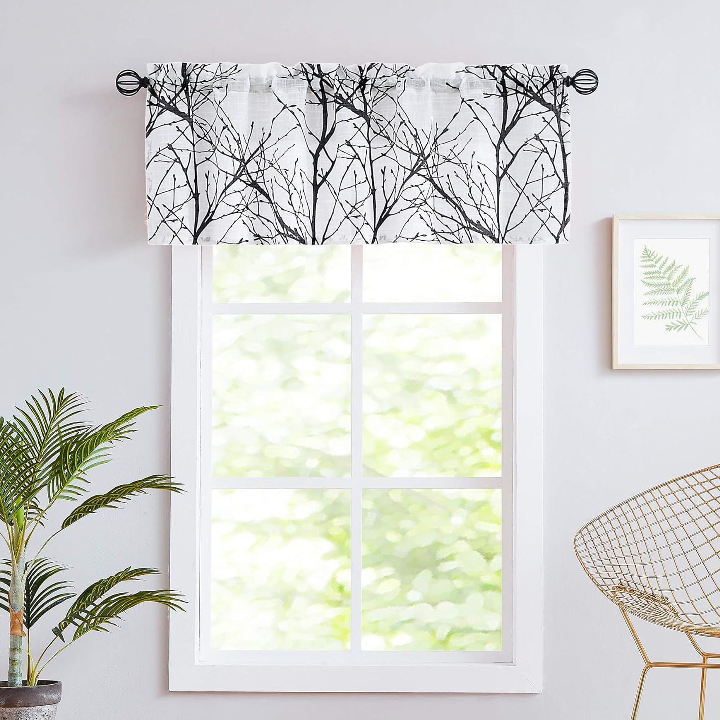 FMFUNCTEX Blue White Curtains for Kitchen Living Room 72“ Grey Tree Branches Print Curtain Set for Small Windows Linen Textured Semi-Sheer Drapes for Bedroom Grommet Top, 2 Panels  Fmfunctex Black 50" X 18" 1Pc 