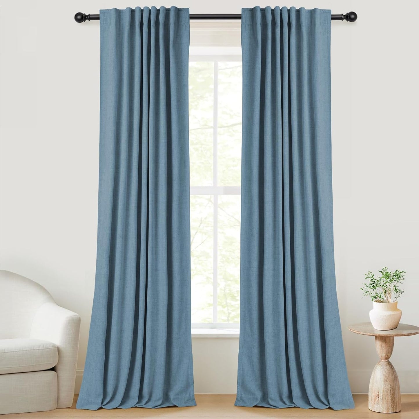 INOVADAY 100% Blackout Curtains 96 Inches Long 2 Panels Set, Thermal Insulated Linen Blackout Curtains for Bedroom, Back Tab/Rod Pocket Curtains & Drapes for Living Room - Beige, W50 X L96  INOVADAY 14 Stone Blue 50''W X 108''L 