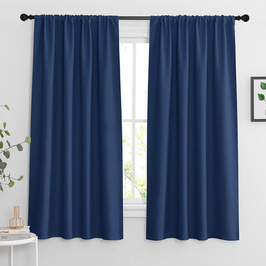 RYB HOME Blackout Kitchen Curtains 2 Panels Set, Room Darkening Small Window Treatment Energy Smart Drapes Full Privacy Protection for Laundry Bedroom Bathroom, Navy Blue, W42 X L63 Inch, 2 Panels  RYB HOME   