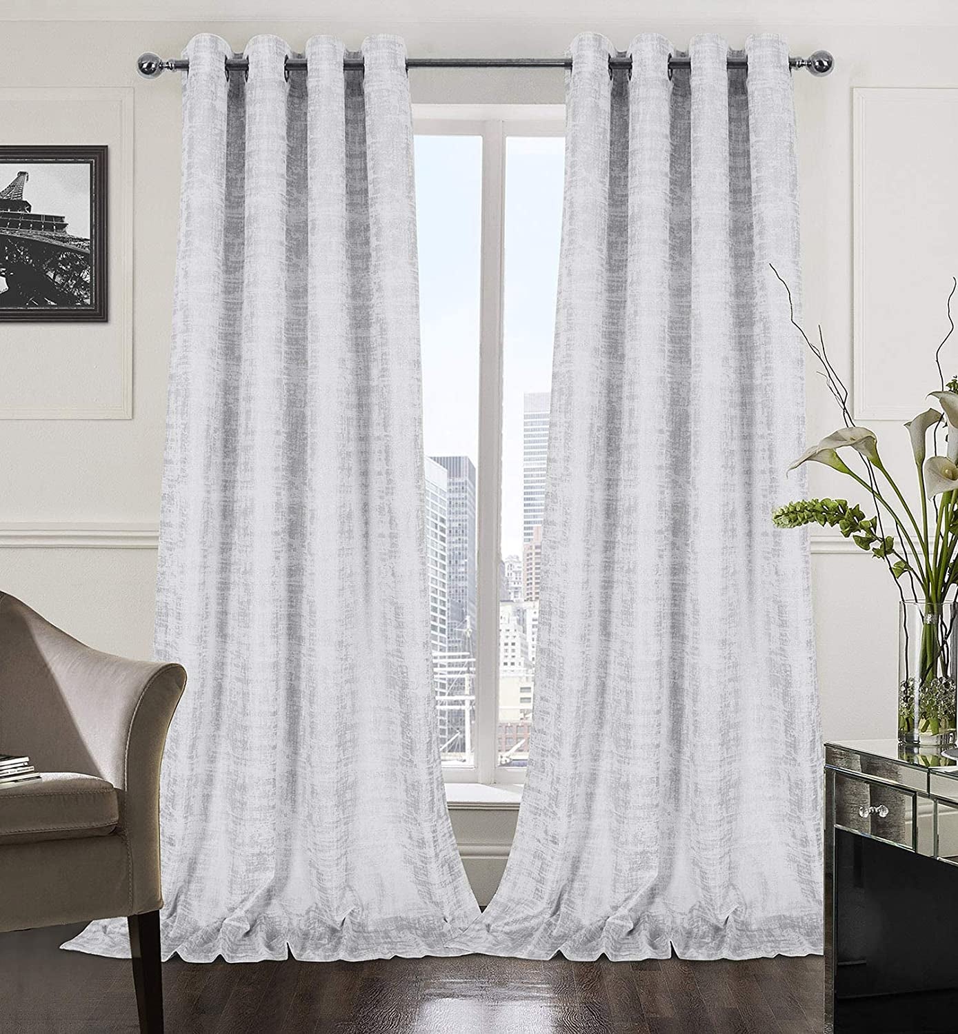 Always4U Soft Velvet Curtains 95 Inch Length Luxury Bedroom Curtains Gold Foil Print Window Curtains for Living Room 1 Panel White  always4u White (Silver Print) 2 Panels: 52''W*108''L 