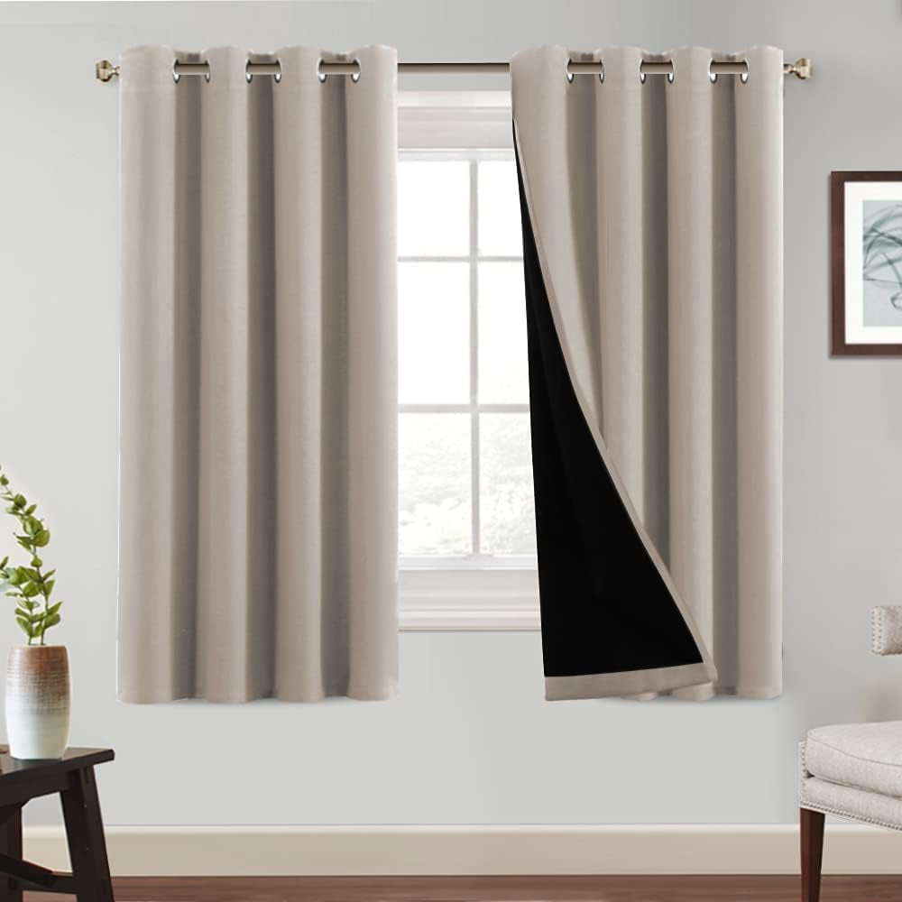 Princedeco 100% Blackout Curtains 84 Inches Long Pair of Energy Smart & Noise Blocking Out Drapes for Baby Room Window Thermal Insulated Guest Room Lined Window Dressing(Desert Sage, 52 Inches Wide)  PrinceDeco Light Taupe 52"W X63"L 