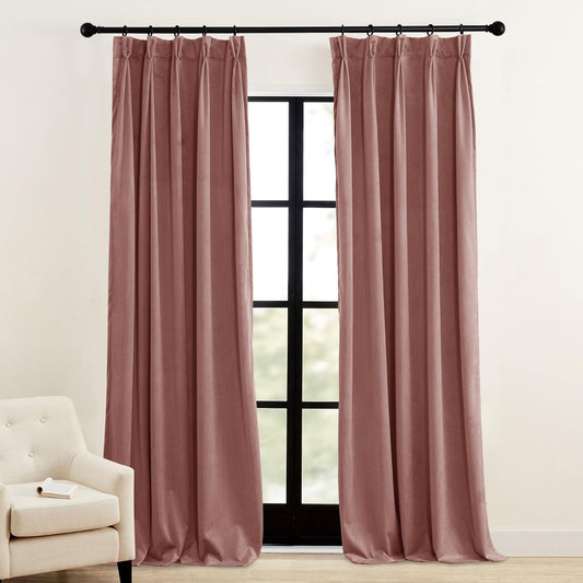 RYB HOME Pinch Pleated Velvet Curtains, Room Darkening Thermal Insulated Privacy Protect Pleated Drapes for Girls Bedroom Princess Room, Wild Rose, W34 X L90 Inches, 2 Panels  RYB HOME   