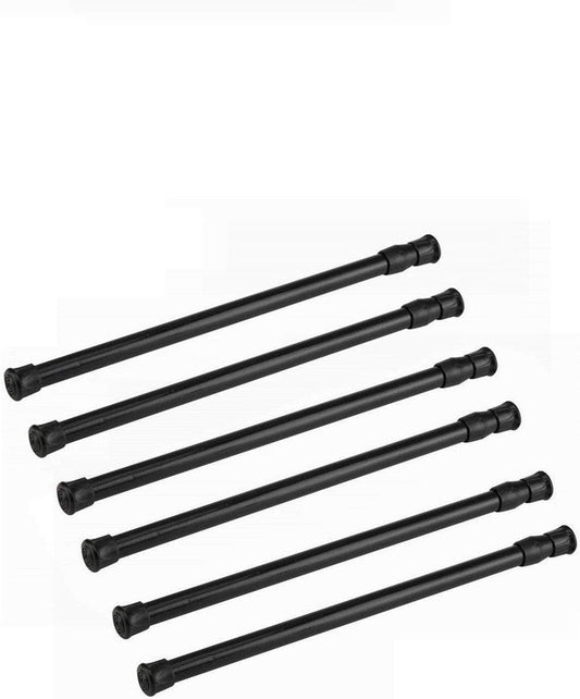 Cupboard Bars Tension Rods, 6 Pack Spring Tensions Rods Steel Adjustable Tension Curtain Rod Closet Rod Window Rods (Black, 11.8-20 Inches)