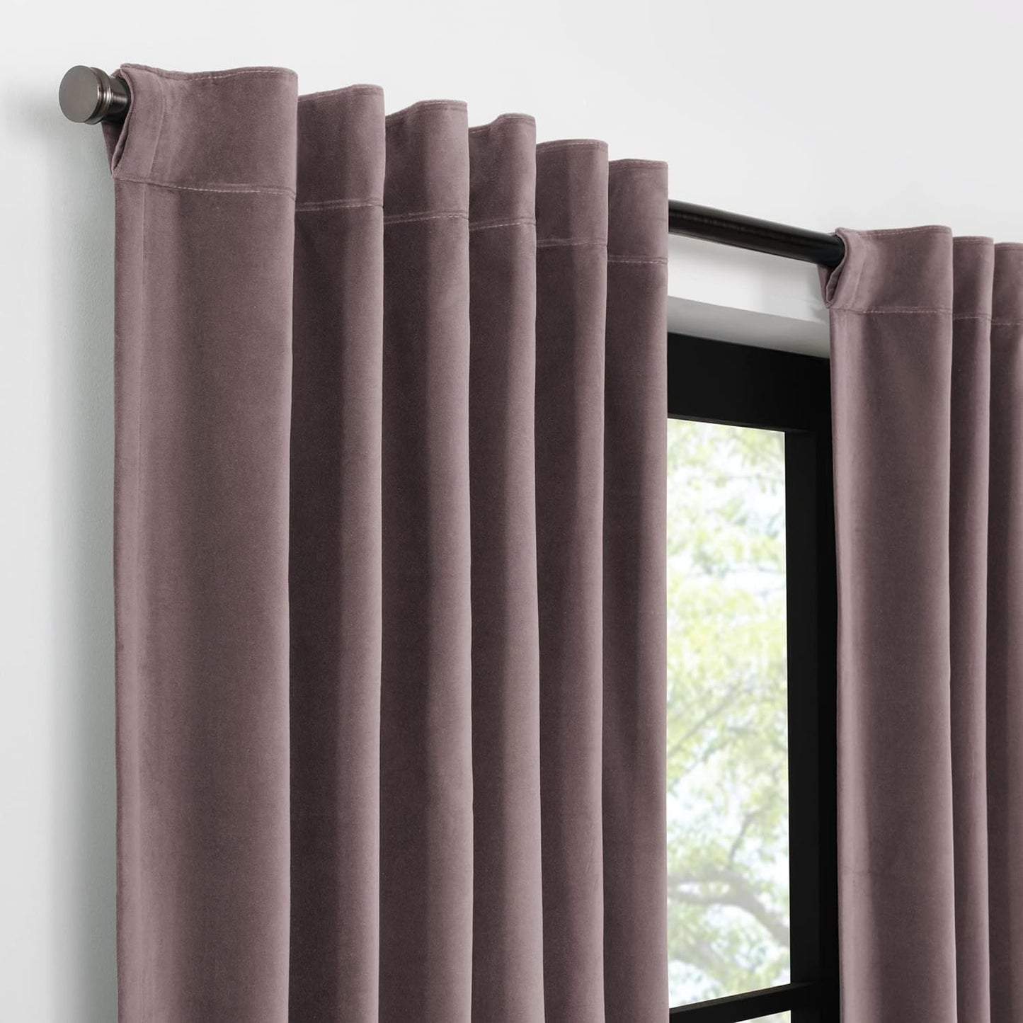 Eclipse Luxury Cotton Velvet 100% Blackout Rod Pocket Back Tab 96" X 50" Curtain Window Panel in Truffle  Keeco, LLC   