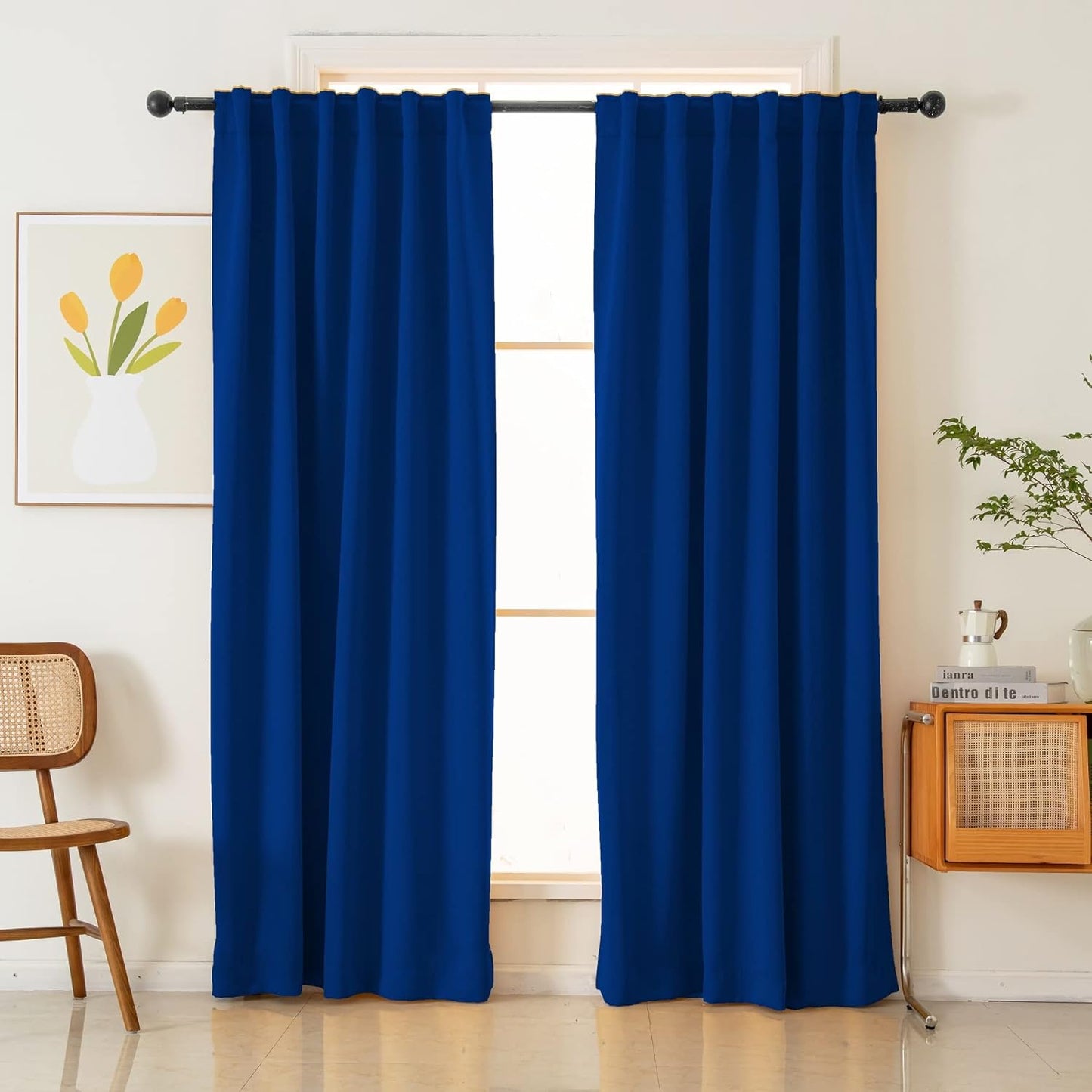 Pickluc Blackout Curtains 96 Inches Long 2 Panels, Black Out Drapes for Bedroom or Living Room, Back Tab and Rod Pocket Top, Set of Two, Dark Grey, 52" Wide and 96" Length.  Pickluc Classic Blue 52"W X 96"L 