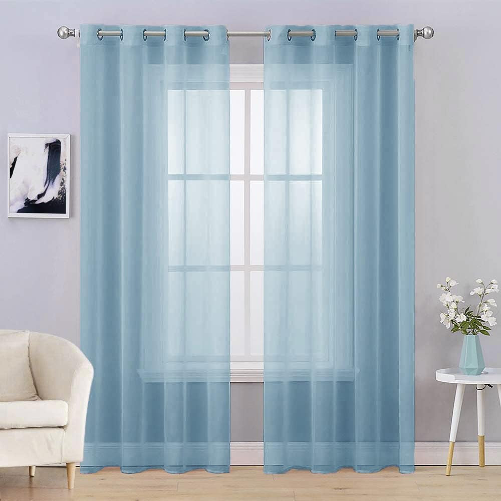 MIULEE 2 Panels Farmhouse Solid Color Beige Sheer Curtains Elegant Grommet Window Voile Panels/Drapes/Treatment for Bedroom Living Room (54X84 Inch)  MIULEE Dusty Blue 54''W X 84''L 