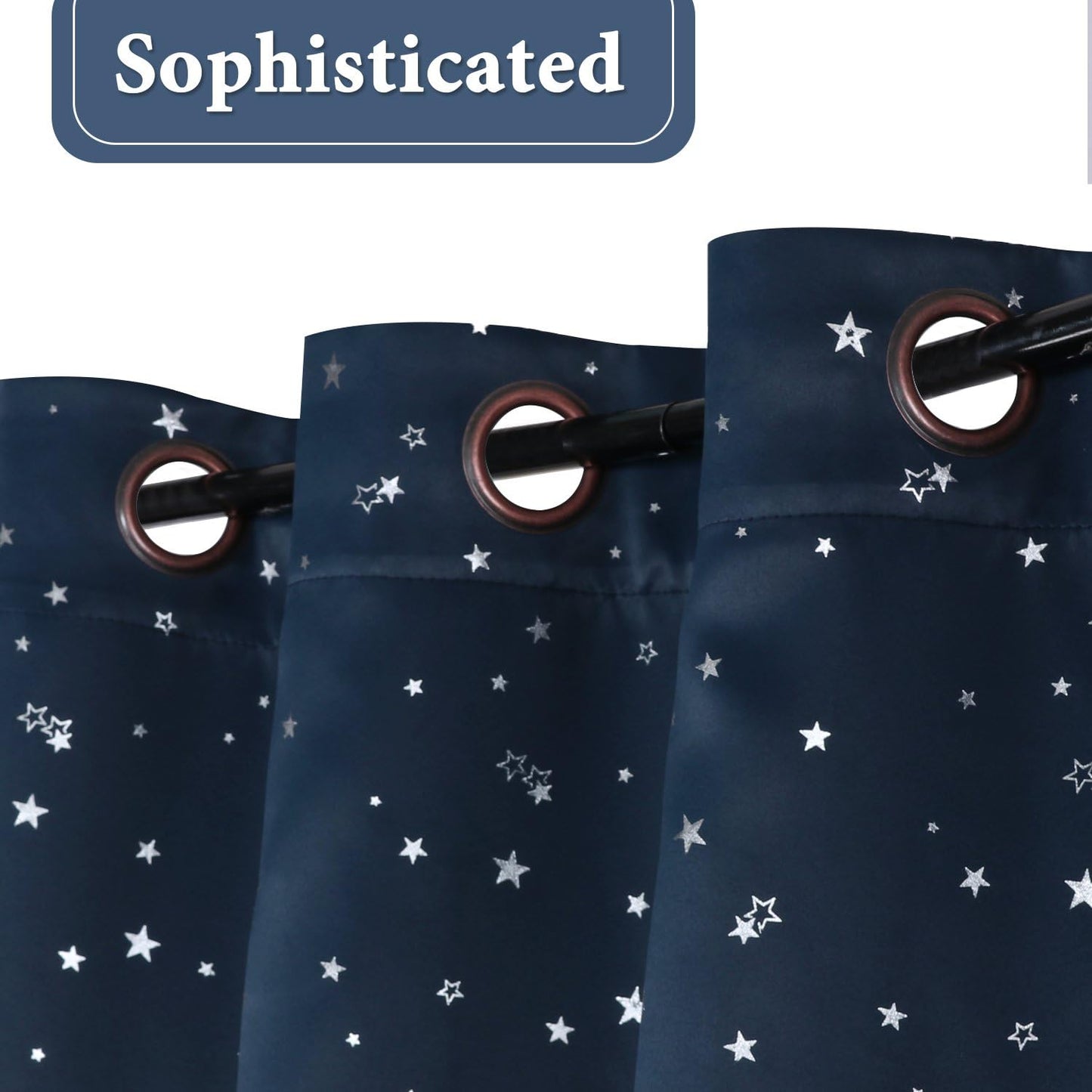 H.VERSAILTEX Blackout Star Curtains for Kids Room Boys Girls Twinkle Silver Stars Thermal Insulated Cute Thick Soft Curtain Drapes, Grommet Top, 1 Panel, 52" W X 96" L, Navy  H.VERSAILTEX   