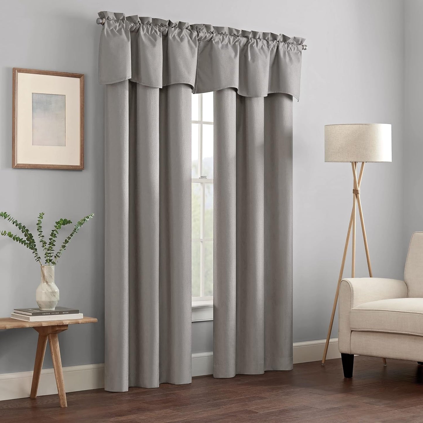 Eclipse Kendall Modern Scalloped Valance Rod Pocket Window Curtain for Kitchen or Bathroom, 42 in X 18 In, Grey