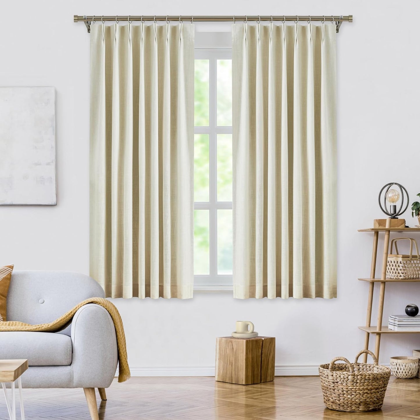 WEST LAKE Extra Long 9 Ft Bailey Linen Pinch Pleat Full Blackout Curtains 108 Inches Length,Natural Pinch Pleated Panels with Back Tabs,Rustic Window Treatment Bedroom Living Room,40"Wx108"Lx2,Natural  WEST LAKE Ivory Pearl 40"X63"X2 
