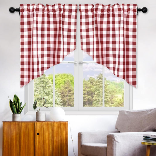 SEEYE Farmhouse Kitchen Curtains Buffalo Plaid - Swag Curtains for Windows Light Filtering Rod Pocket Thermal Insulated or Home Bedroom Cafe Decor Window Treatments, 27” W X 36” H-2 Pcs, Red