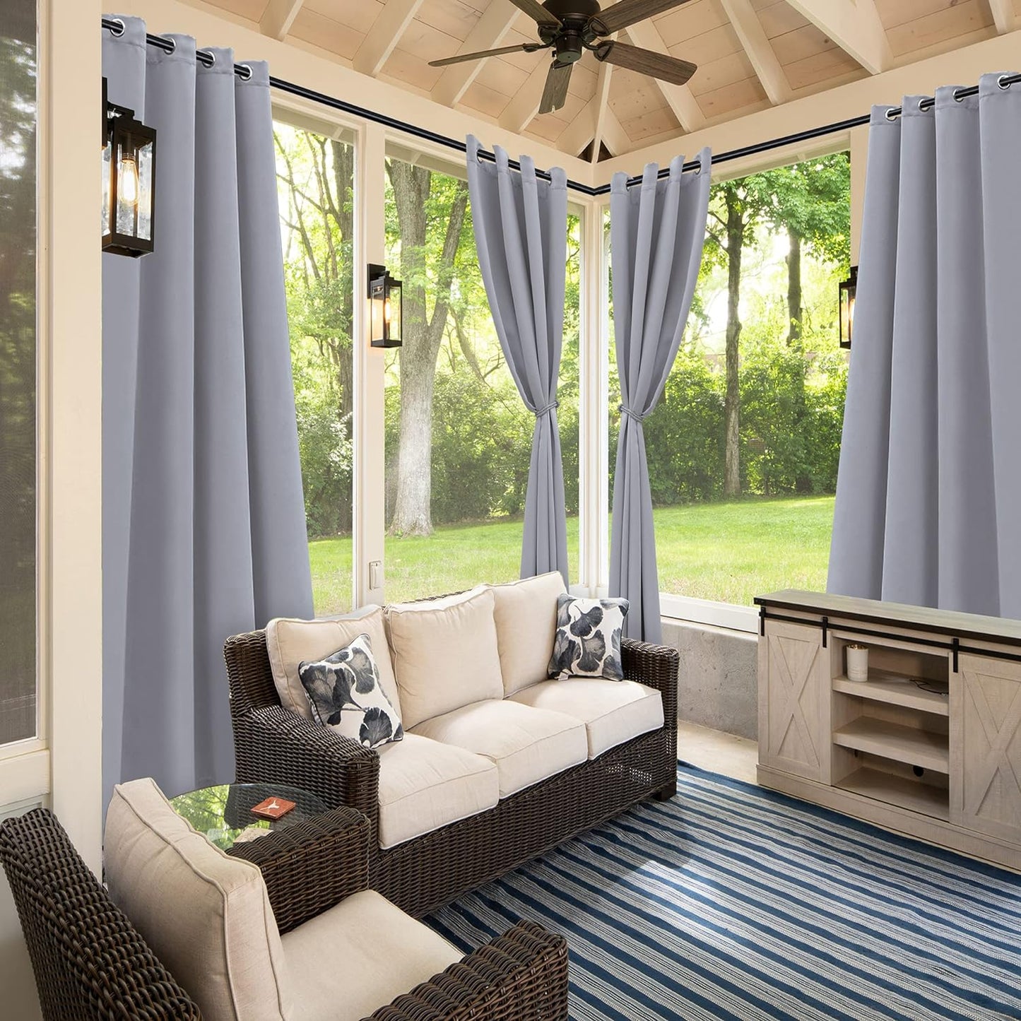 BONZER Outdoor Curtains for Patio Waterproof - Light Blocking Weather Resistant Privacy Grommet Blackout Curtains for Gazebo, Porch, Pergola, Cabana, Deck, Sunroom, 1 Panel, 52W X 84L Inch, Silver  BONZER   