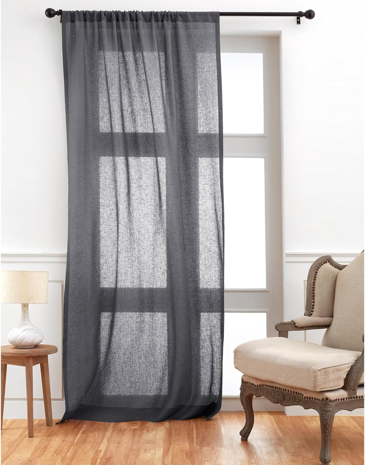 Solino Home Linen Sheer Curtain – 52 X 45 Inch Light Natural Rod Pocket Window Panel – 100% Pure Natural Fabric Curtain for Living Room, Indoor, Outdoor – Handcrafted from European Flax  Solino Home Charcoal 52 X 132 Inch 