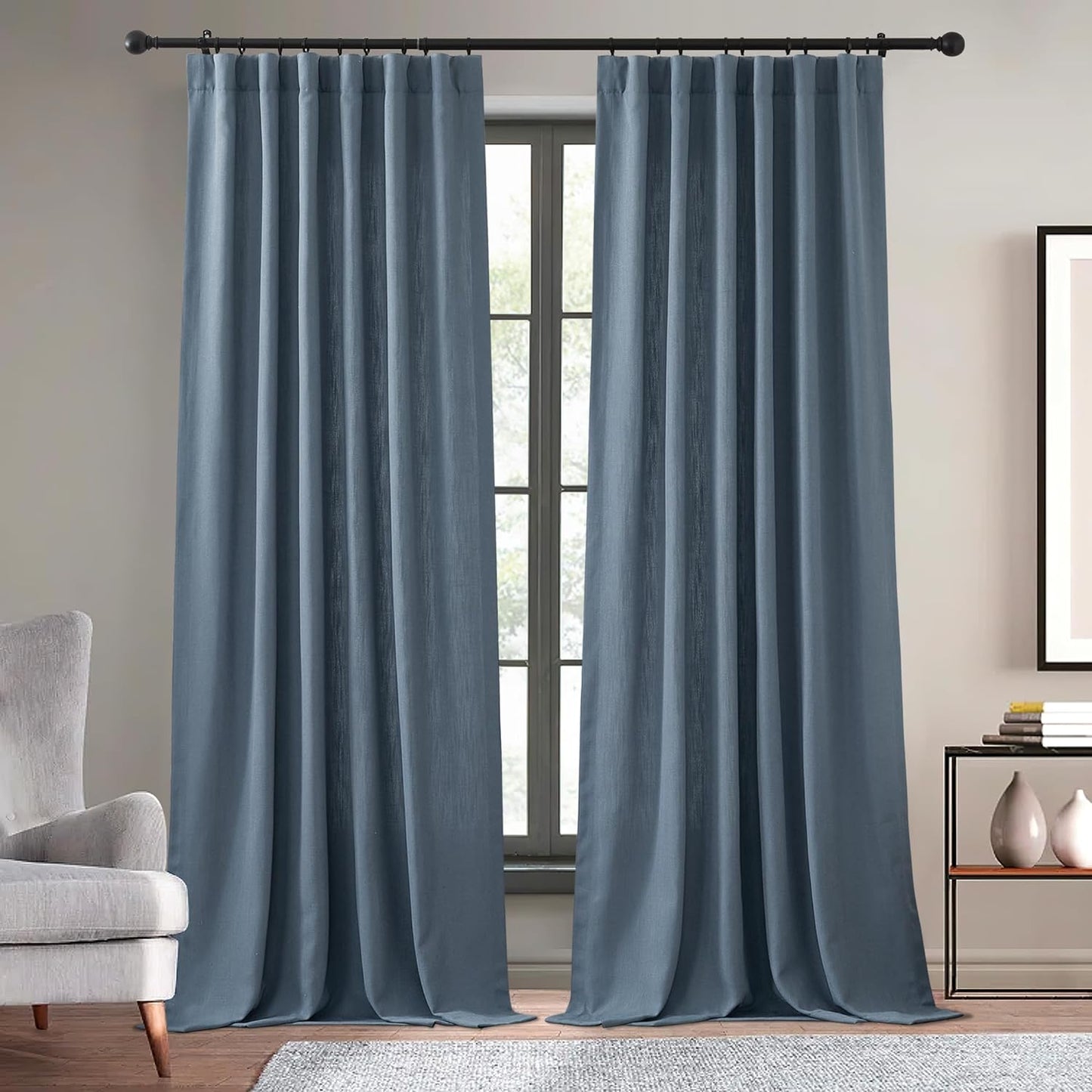 KGORGE Thick Faux Linen Weave Textured Curtains for Bedroom Light Filtering Semi Sheer Curtains Farmhouse Decor Pinch Pleated Window Drapes for Living Room, Linen, W 52" X L 96", 2 Pcs  KGORGE Denim W 52 X L 120 | Pair 