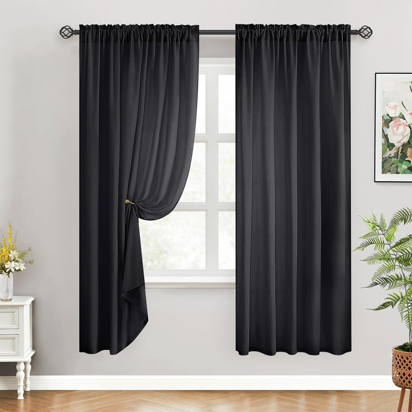 HOMEIDEAS Non-See-Through White Privacy Sheer Curtains 52 X 84 Inches Long 2 Panels Semi Sheer Curtains Light Filtering Window Curtains Drapes for Bedroom Living Room  HOMEIDEAS Black W52" X L72" 
