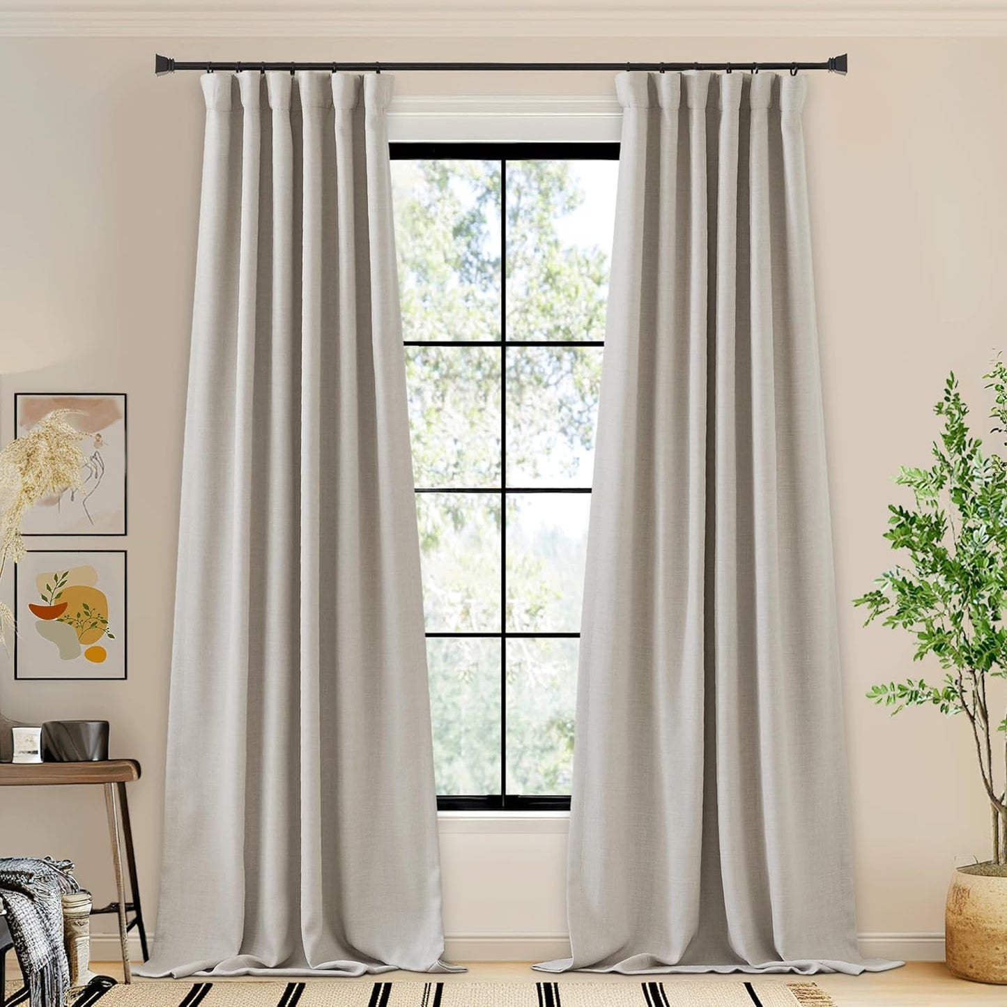 NICETOWN Sliding Door Curtains 84 Inch Length for Bedroom, Room Darkening Hook Belt/Rod Pocket/Back Tab Faux Linen Thermal Window Treatments for Living Room, Natural, W100 X L84, 1 Panel  NICETOWN Angora W50 X L108 