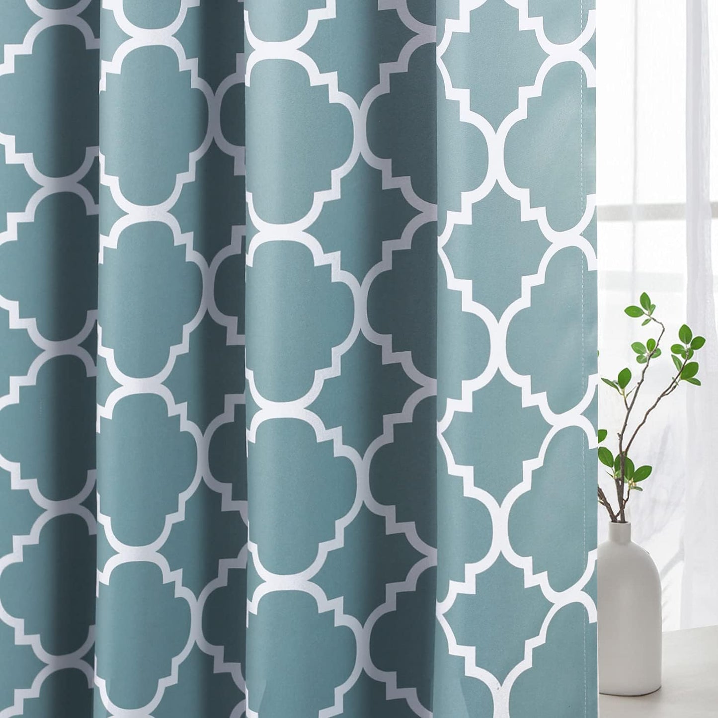 H.VERSAILTEX Extra Wide Blackout Curtain 100X84 Inches Thermal Insulated Curtain for Sliding Glass Door -Grommet Top Patio Door Curtain - Moroccan Tile Quatrefoil Pattern, Dove and White  H.VERSAILTEX Teal  White 52"W X 96"L 