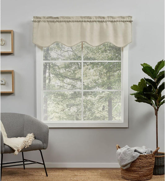 Exclusive Home Curtains EH8472-04-1-16R Loha Light Filtering Rod Pocket Scalloped Valance, 54X16, Natural
