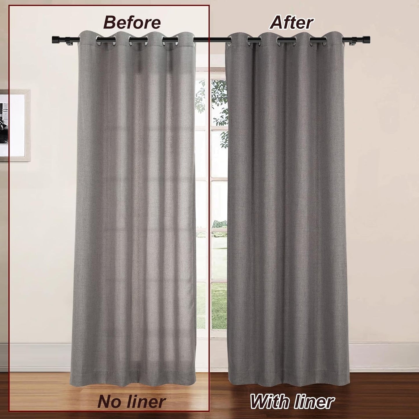 INOVADAY Blackout Curtain Liners 2 Panels Set, Thermal Insulated Light Blocking Liners for Window Curtains 84 Inches Long with Rings (W50 X L80, White)  INOVADAY   
