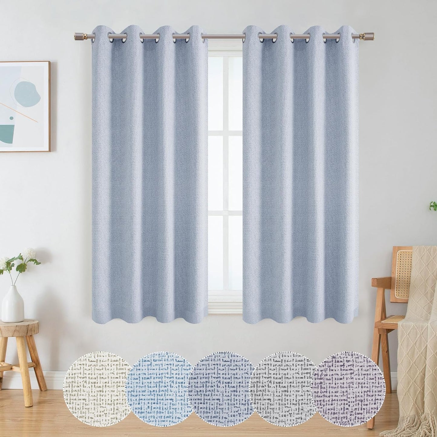 OWENIE Luke Black Out Curtains 63 Inch Long 2 Panels for Bedroom, Geometric Printed Completely Blackout Room Darkening Curtains, Grommet Thermal Insulated Living Room Curtain, 2 PCS, Each 42Wx63L Inch  OWENIE Light Blue 42"W X 54"L | 2 Pcs 
