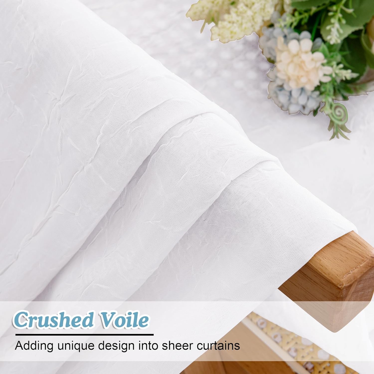 Chyhomenyc Crushed White Sheer Valances for Window 14 Inch Length 2 PCS, Crinkle Voile Short Kitchen Curtains with Dual Rod Pockets，Gauzy Bedroom Curtain Valance，Each 42Wx14L Inches  Chyhomenyc   