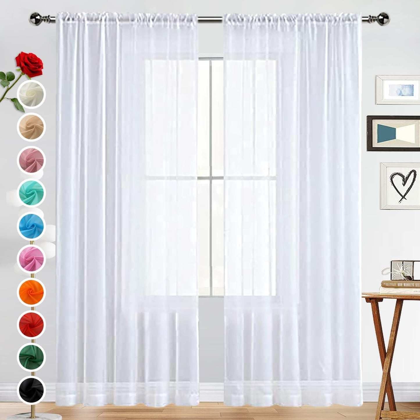Spacedresser Basic Rod Pocket Sheer Voile Window Curtain Panels White 1 Pair 2 Panels 52 Width 84 Inch Long for Kitchen Bedroom Children Living Room Yard(White,52 W X 84 L)  Lucky Home White 52 W X 84 L 
