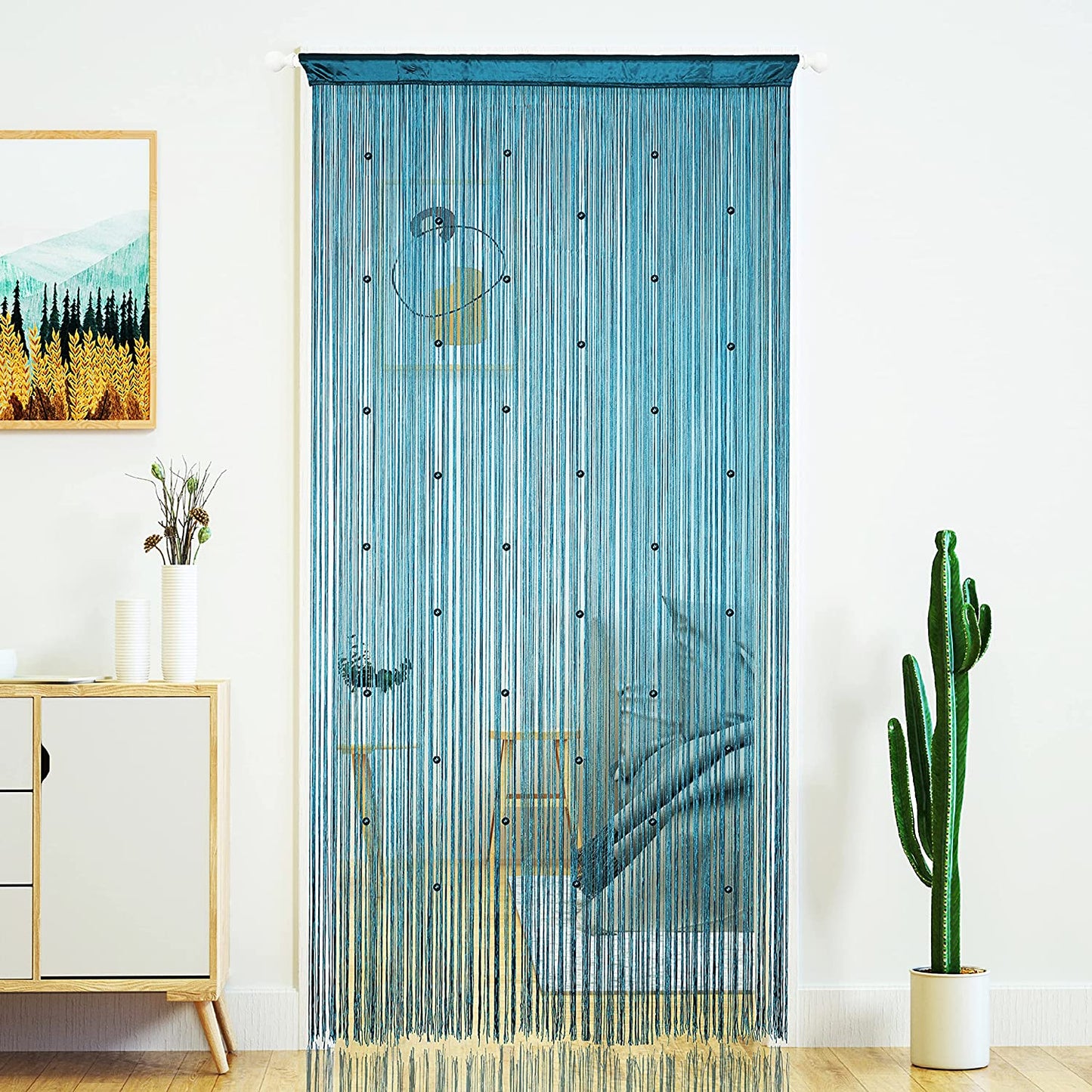 Yaoyue Beaded Curtain Door String Curtains for Doorway Tassels Beads Hanging Fringe Hippie Room Divider Window Hallway Entrance Wall Closet Bedroom Privacy Decor (39×79In/100×200Cm, Light Coffee)  YaoYue Lake Blue 100×200Cm 
