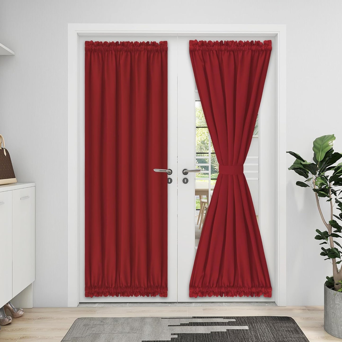 Easy-Going Blackout Door Curtains, Rod Pocket Privacy Light Filtering Sidelight Curtains French Door Curtains with Tieback, 1 Panel, 25X40 Inch, Gray  Easy-Going Christmas Red W52 X L72 Inch 