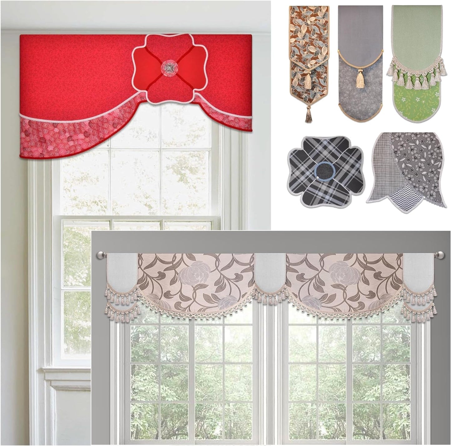 No-Sew Swag-Scarf, & Blossom Cornice, Curtain Valance Kit for DIY Home Decor, Window and Table Decorating