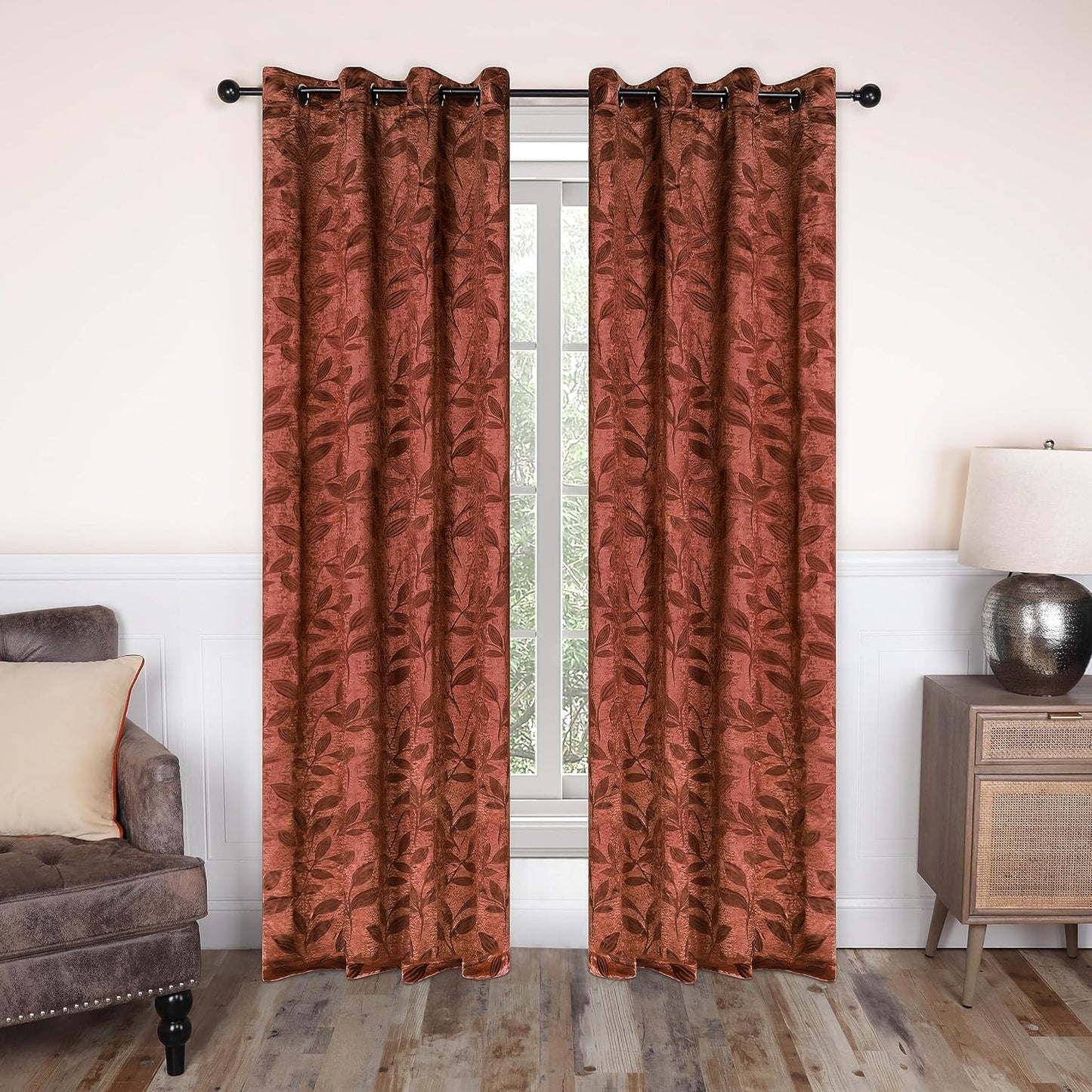 Superior Blackout Curtains, Room Darkening Window Accent for Bedroom, Sun Blocking, Thermal, Modern Bohemian Curtains, Leaves Collection, Set of 2 Panels, Rod Pocket - 52 in X 63 In, Nickel Black  Home City Inc. Antique Copper 52 In X 120 In (W X L) 