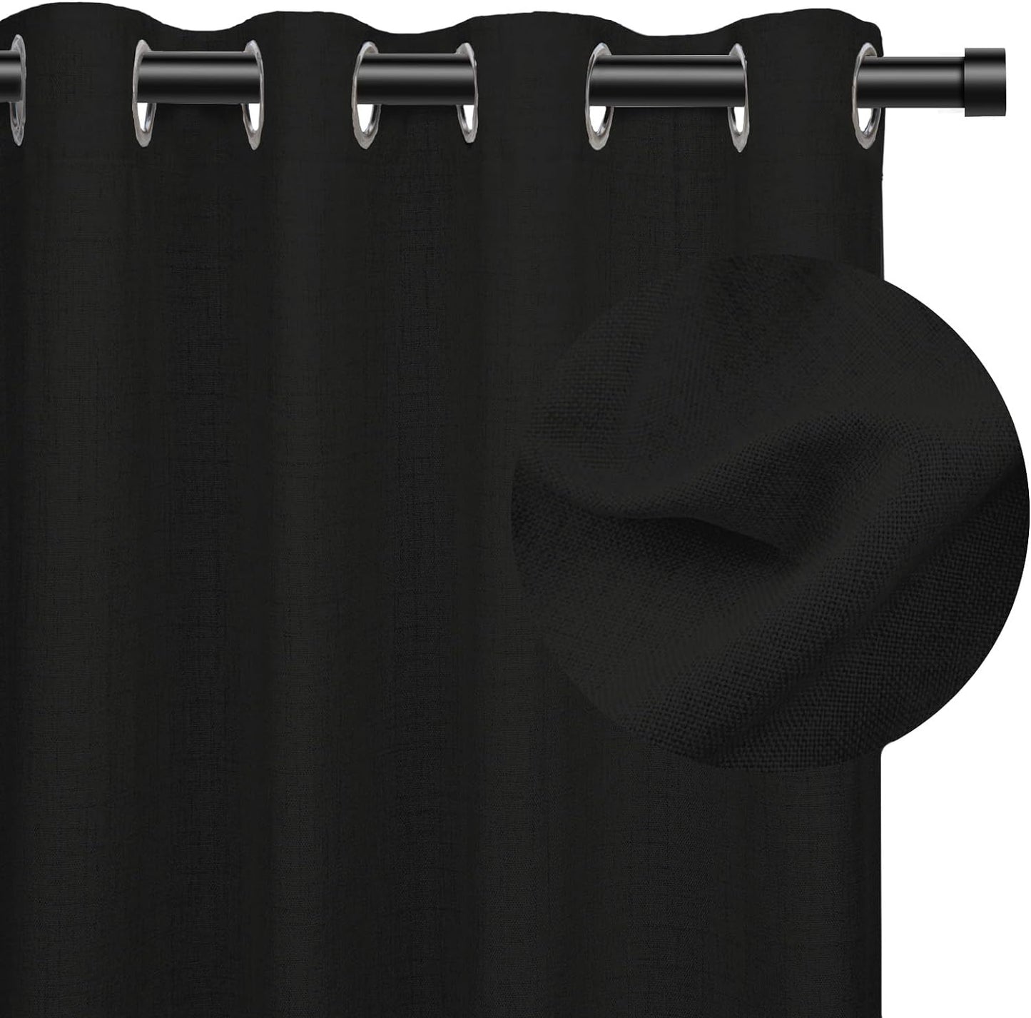 RHF Blackout Curtains 84 Inch Length 2 Panels Set, Primitive Linen Look, 100% Blackout Curtains Linen Black Out Curtains for Bedroom Windows, Burlap Grommet Curtains-(50X84, Oatmeal)  Rose Home Fashion Black W50 X L63 