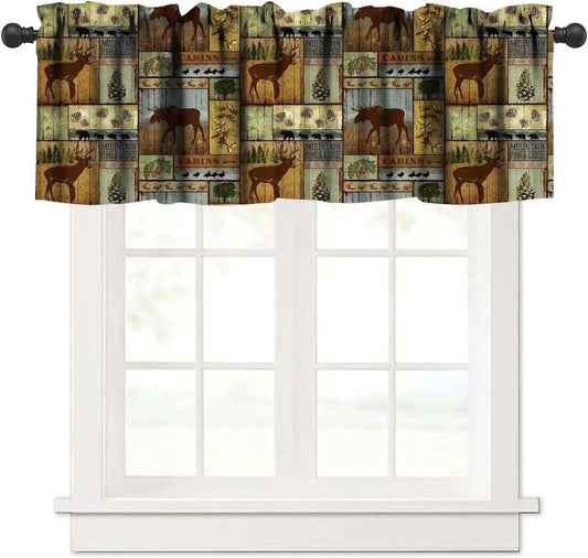 Window Valance Curtain Vintage Deer Bear Farmhouse Curtain,Retro Animal Rustic Country Style Dormitory Decorate Small Valances Modern Art Design for Living Room Window Drapes 54 X 18 Inch