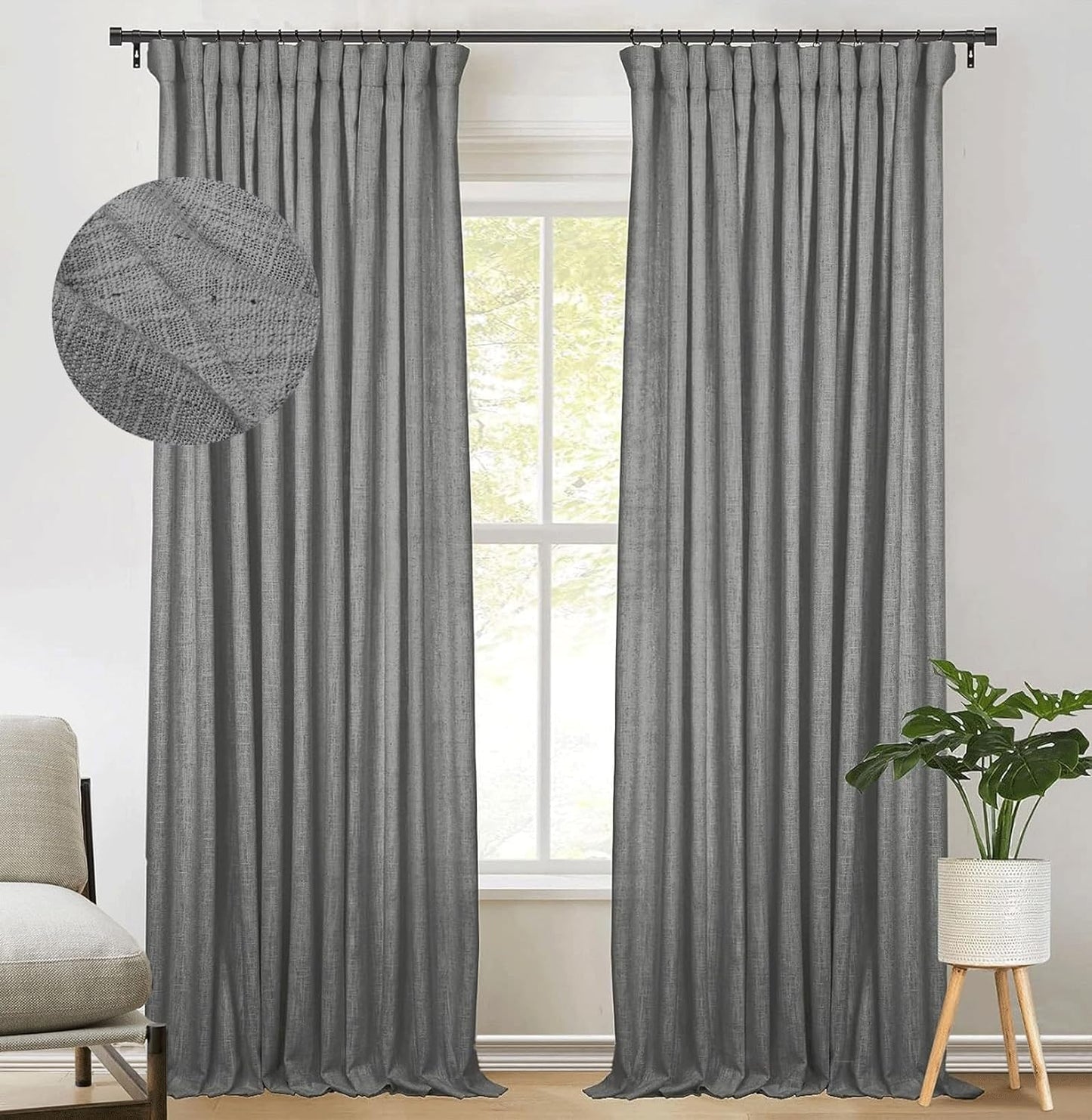 Zeerobee Beige White Linen Curtains for Living Room/Bedroom Linen Curtains 96 Inches Long 2 Panels Linen Drapes Farmhouse Pinch Pleated Curtains Light Filtering Privacy Curtains, W50 X L96  zeerobee 11 Flagstone 50"W X 84"L 