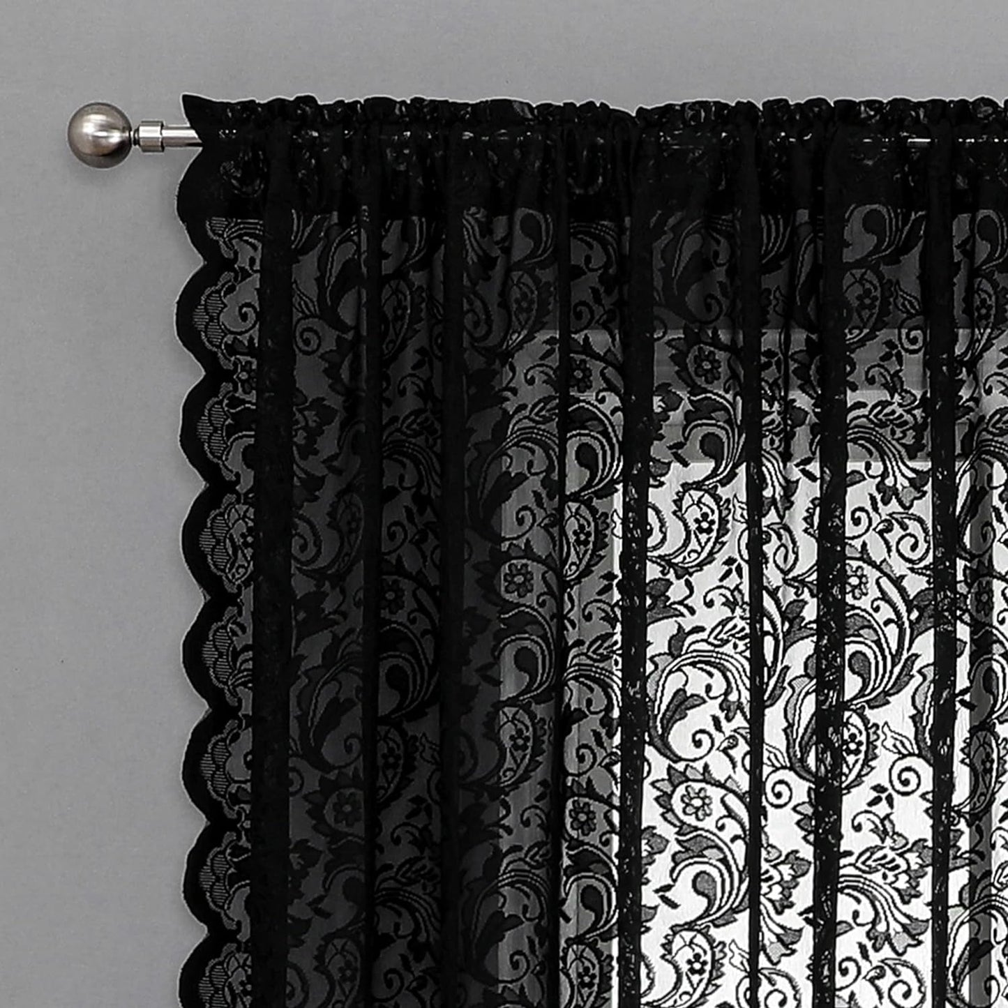 Black Sheer Lace Curtains 84 Inch Vintage Floral Sheer Gothic Curtain Panels for Living Room Bedroom Luxury Light Filtering Drapes Black Window Treatment Sets Rod Pocket 2 Panels 54" Wx84 L  Bujasso   